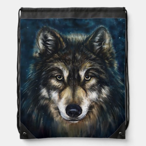 Artistic Wolf Face Drawstring Backpack