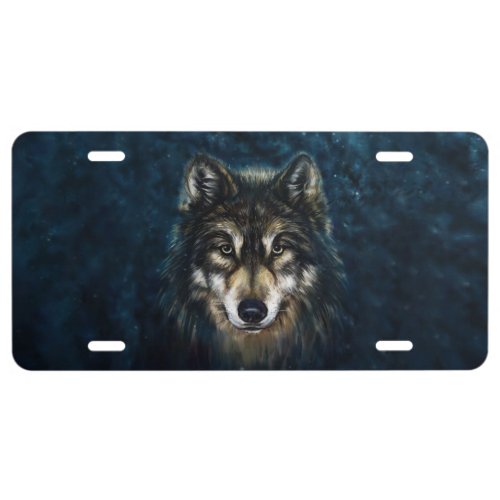 Artistic Wolf Face License Plate