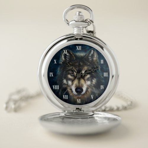 Artistic Wolf Face Pocket Watch