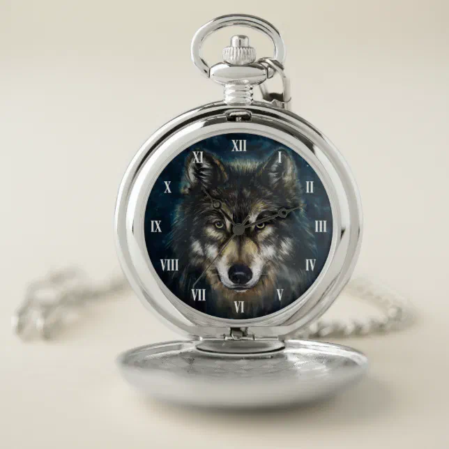 Artistic Wolf Face Pocket Watch Zazzle