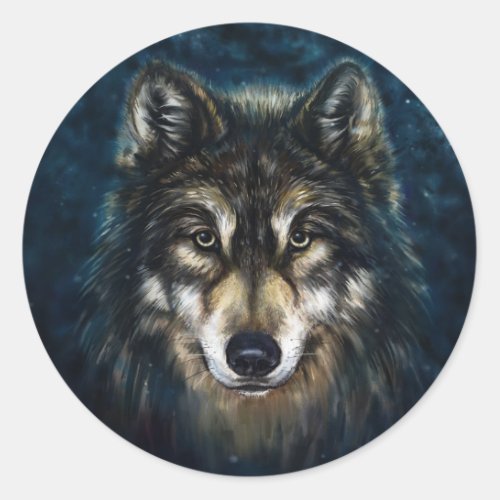 Artistic Wolf Face Round Stickers