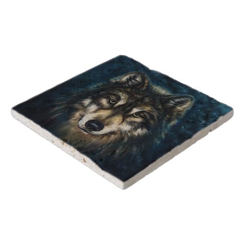 Artistic Wolf Face Stone Trivet