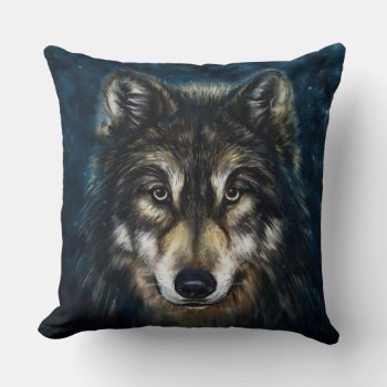 Artistic Wolf Face Throw Pillow by FantasyPillows at Zazzle