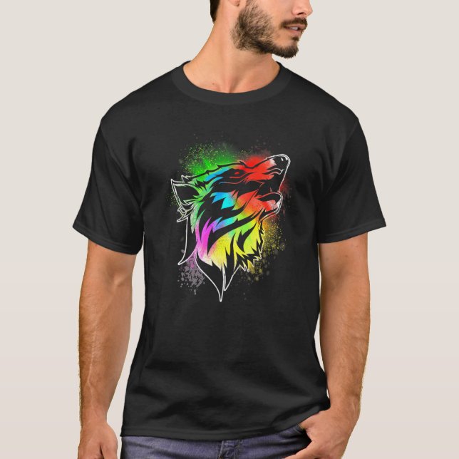 Artistic Wolf In Art Splash Style Wolf Face Graffi T-Shirt (Front)