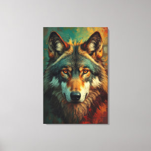 Artistic Wolf Portrait – Vibrant Oil Painting Canvas Print