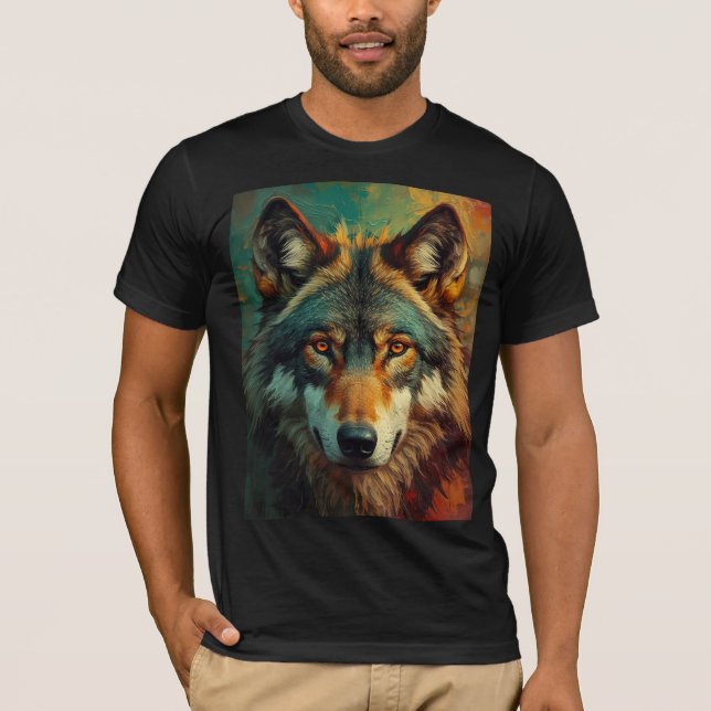 Artistic Wolf Portrait – Vibrant Oil Painting Tee (Front)