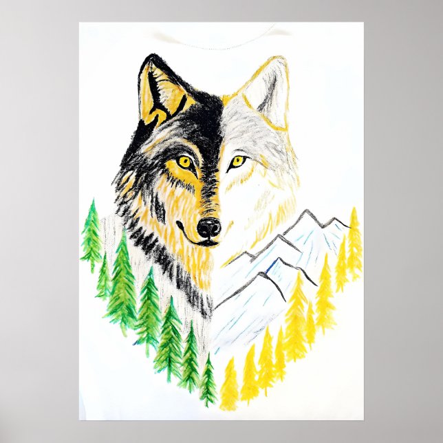 Artistic Wolf Portrait with Nature Background Poster (Front)