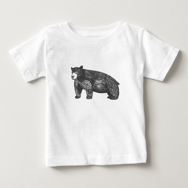 Artistic Woodland Black Bear Baby T-Shirt (Front)