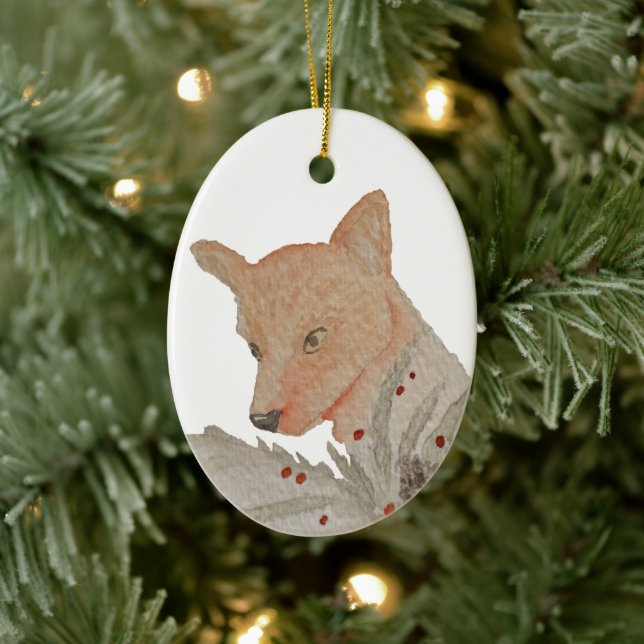 Artistic Woodland Christmas Fox Ceramic Ornament (Tree)