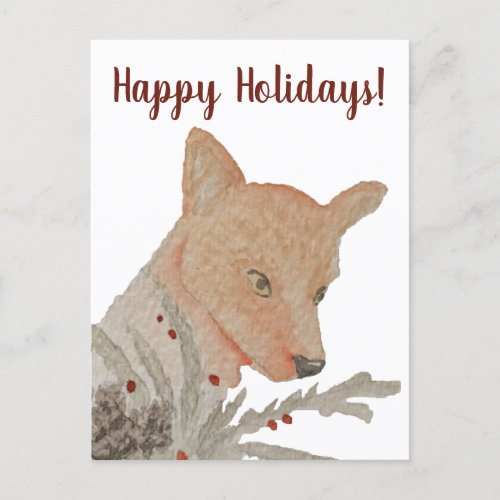 Artistic Woodland Christmas Fox Holiday Postcard