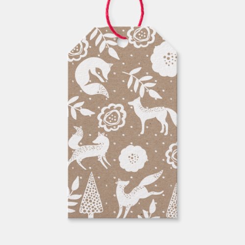 Artistic Woodland Fox  Holiday Greenery Christmas Gift Tags
