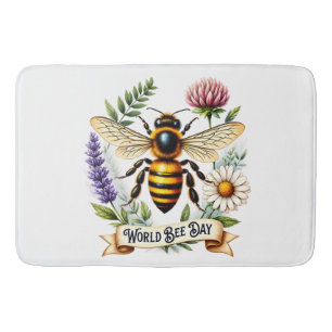 Artistic World Bee Day Illustration with Honeybee Bath Mat