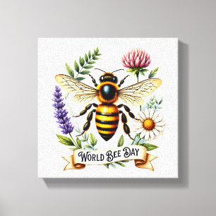 Artistic World Bee Day Illustration with Honeybee Canvas Print