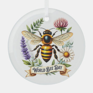 Artistic World Bee Day Illustration with Honeybee Glass Ornament