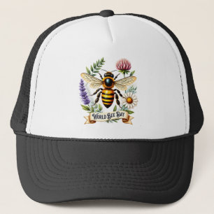 Artistic World Bee Day Illustration with Honeybee  Trucker Hat