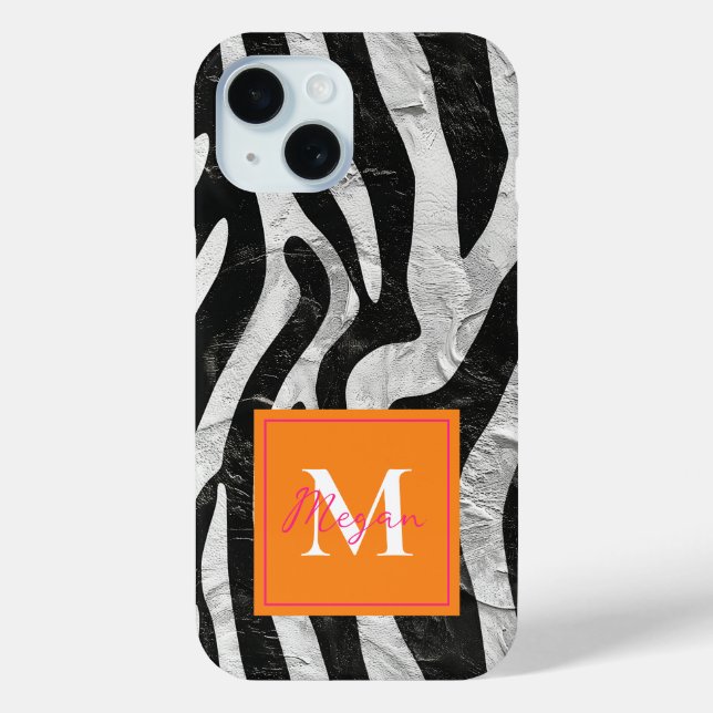 Artistic Zebra Stripes Orange & Hot Pink Monogram Case-Mate iPhone Case (Back)