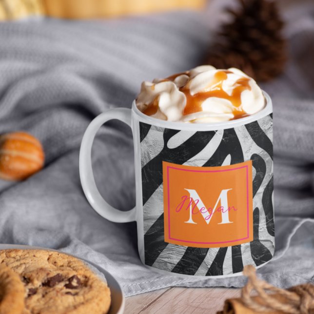 Artistic Zebra Stripes Orange & Hot Pink Stylish Coffee Mug (Creator Uploaded)