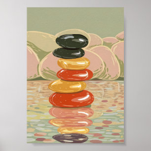 Artistic Zen Stone Stack Polished Pebbles Poster