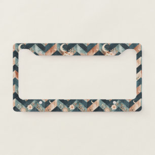 Artistic Zigzag Floral with Lunar Symbols License Plate Frame