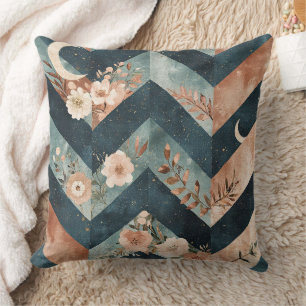 Artistic Zigzag Floral with Lunar Symbols Throw Pillow