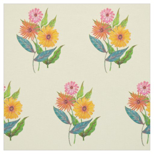 Artistic Zinnia Wildflower Flower Fabric