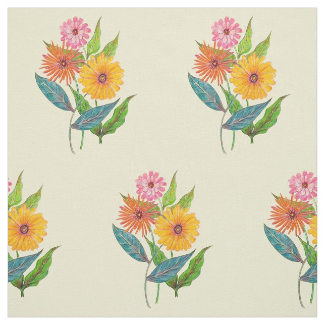 Artistic Zinnia Wildflower Flower Fabric (Swatch)