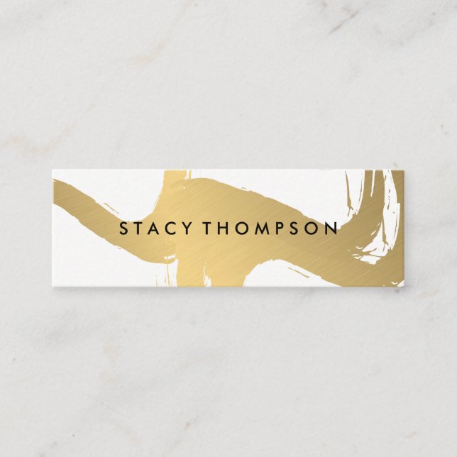 Artisticly Brushed Faux Metallic Gold Mini Business Card (Front)
