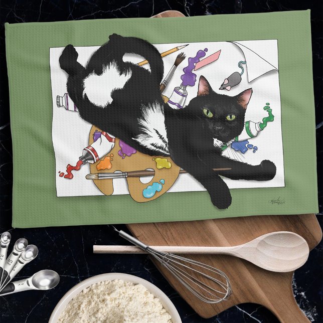  Artist's Black Cat Kitchen Towel (Creator Uploaded)