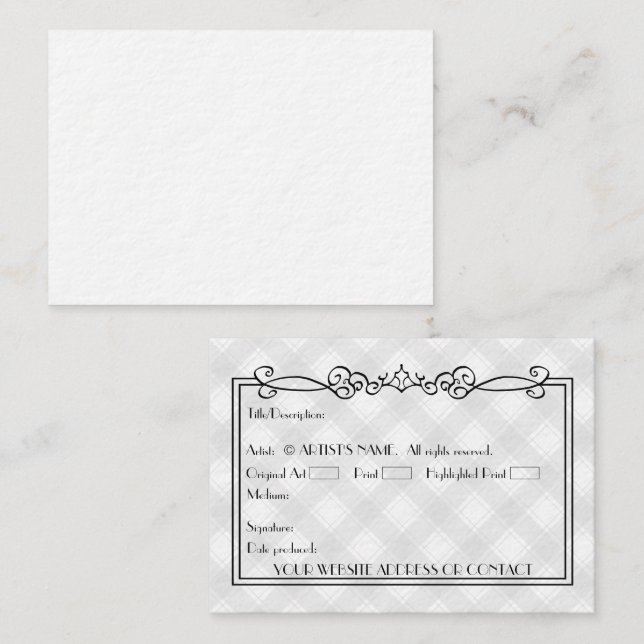 Artist's Blank ACEO Miniature Art Cards w COA (Front/Back)