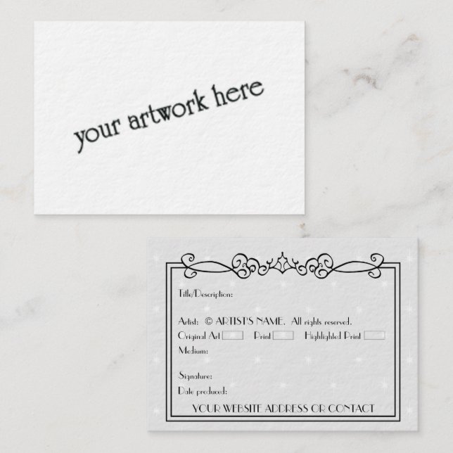 Artists' Blank ACEO Miniature Art Cards w COA (Front/Back)