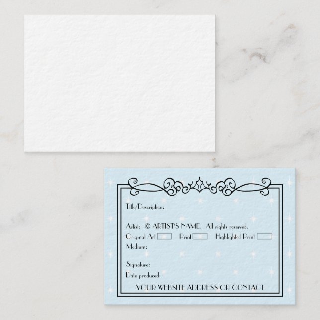 Artist's Blank ACEO Miniature Art Cards w COA (Front/Back)