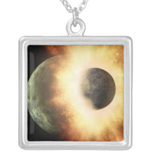 Artist's concept of a celestial body silver plated necklace