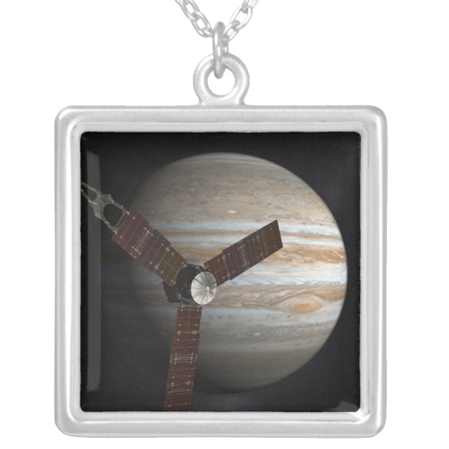 Artist's concept of the Juno spacecraft Silver Plated Necklace (Front)