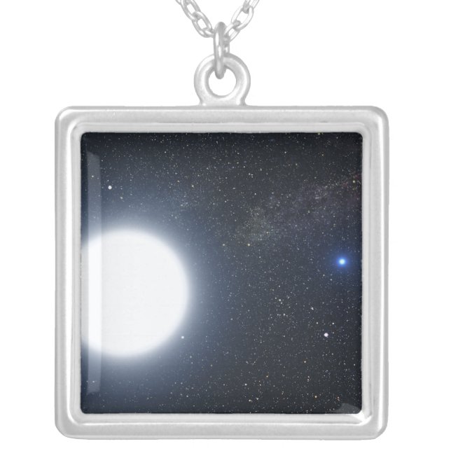 Artist's concept showing the binary star system silver plated necklace (Front)