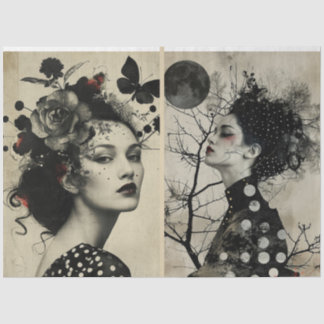 Artists Mixed Media Black Cream Large Faces 2 Tissue Paper