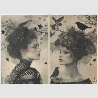 Artists Mixed Media Black Cream Large Faces Tissue Paper