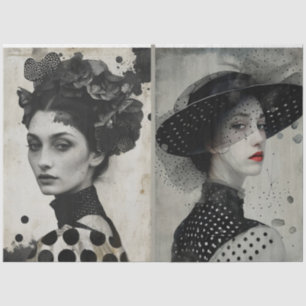 Artists Mixed Media Black White Large Faces Tissue Paper