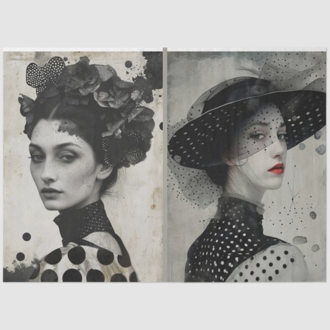 Artists Mixed Media Black White Large Faces  Tissue Paper (Front)