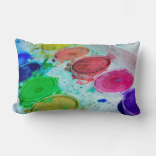 Artists Multicolored Watercolor Paint Palette Lumbar Pillow