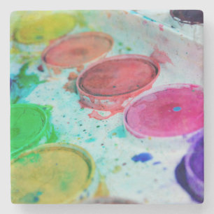 Artists Multicolored Watercolor Paint Palette Stone Coaster