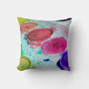 Artists Multicolored Watercolor Paint Palette Throw Pillow