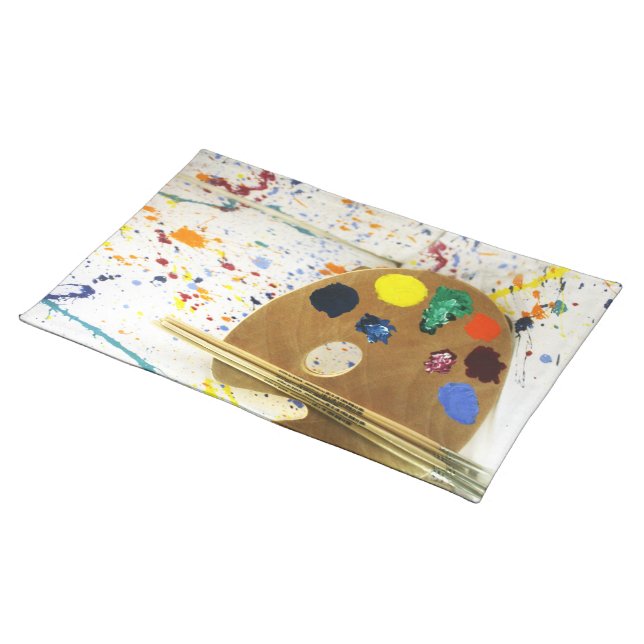 Artists Paint Splatter And Palette Cloth Placemat (On Table)