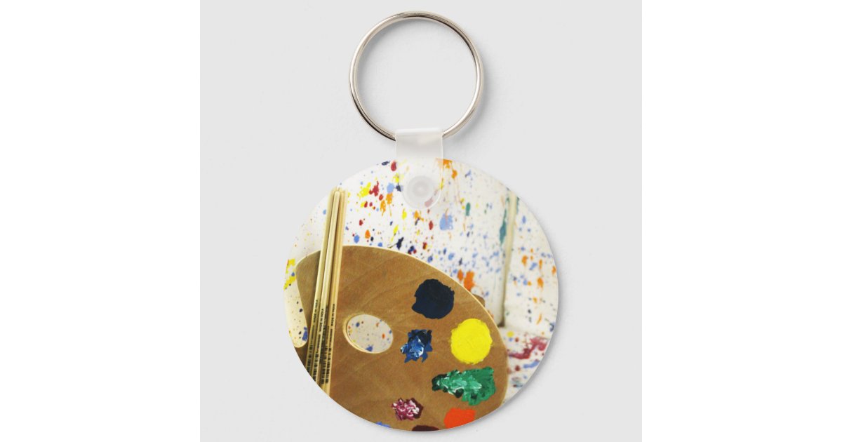 Artists Paint Splatter And Palette of Paint Keychain | Zazzle