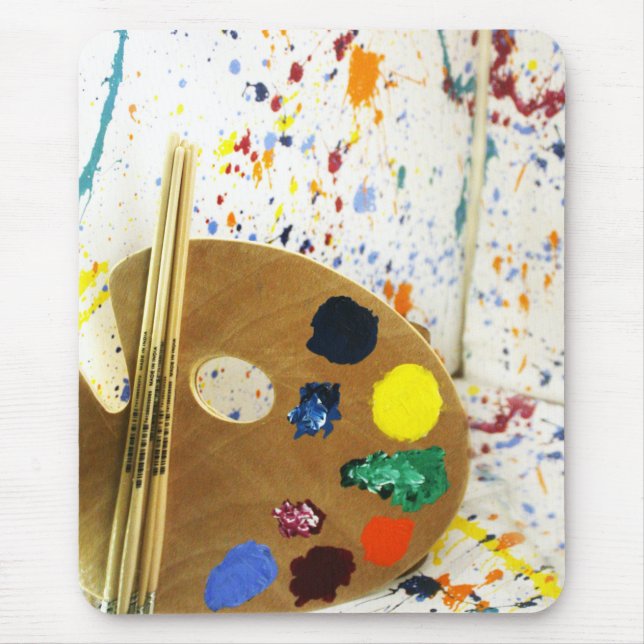 Artists Paint Splatter And Palette of Paint Mouse Pad (Front)