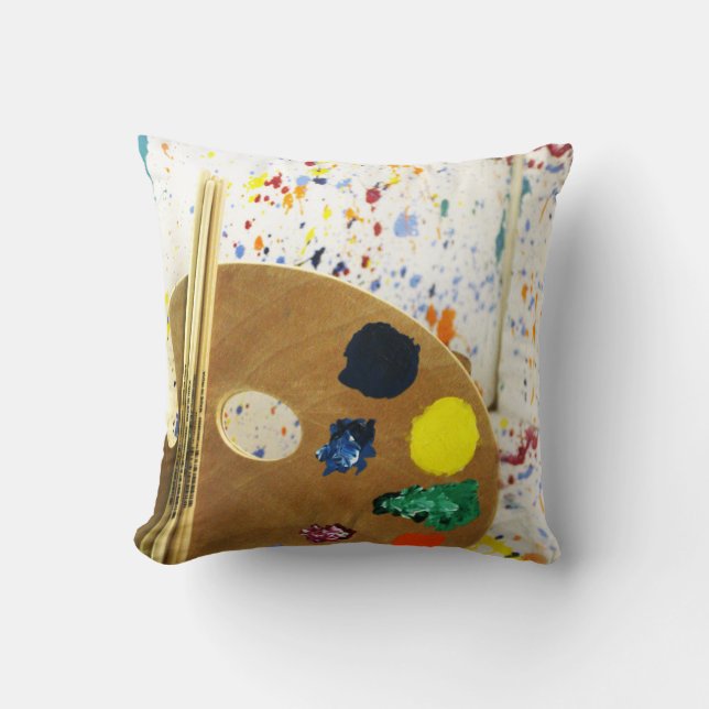 Artists Paint Splatter And Palette of Paint Throw Pillow (Front)