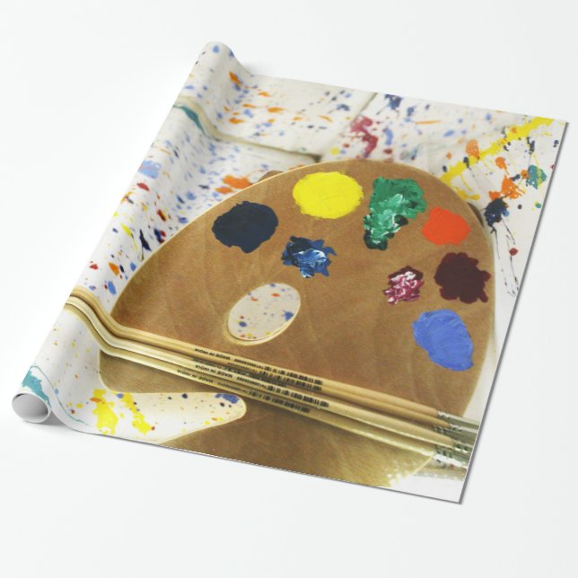Artists Paint Splatter And Palette  Wrapping Paper (Unrolled)