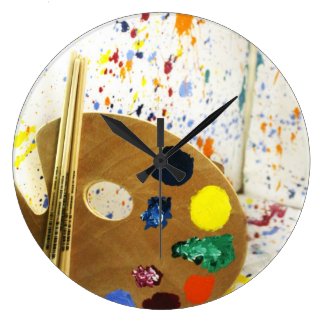 Artists Paint Splatter And Pallet of Paint Large Clock