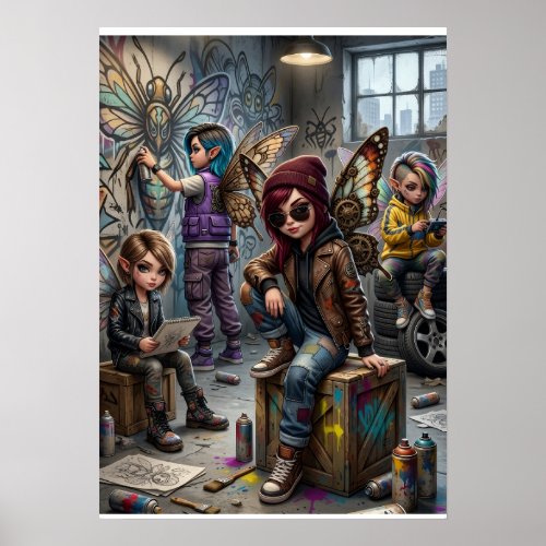 Artists Painting Together In Cozy Art Studio Fleec Poster