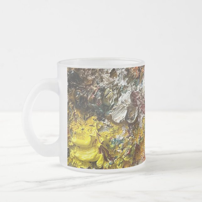 Artist's palette #1 frosted glass coffee mug (Left)
