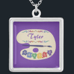 Artists Palette Pendant<br><div class="desc">Colorful, customizable Artists Palette Name Pendant. This design has an artist’s palette and brush, and the word "artist" is made to look like colorful paint splatters. You can personalize the artists name in our easy to use template. For further modifications on this name pendant, such as to change the background...</div>